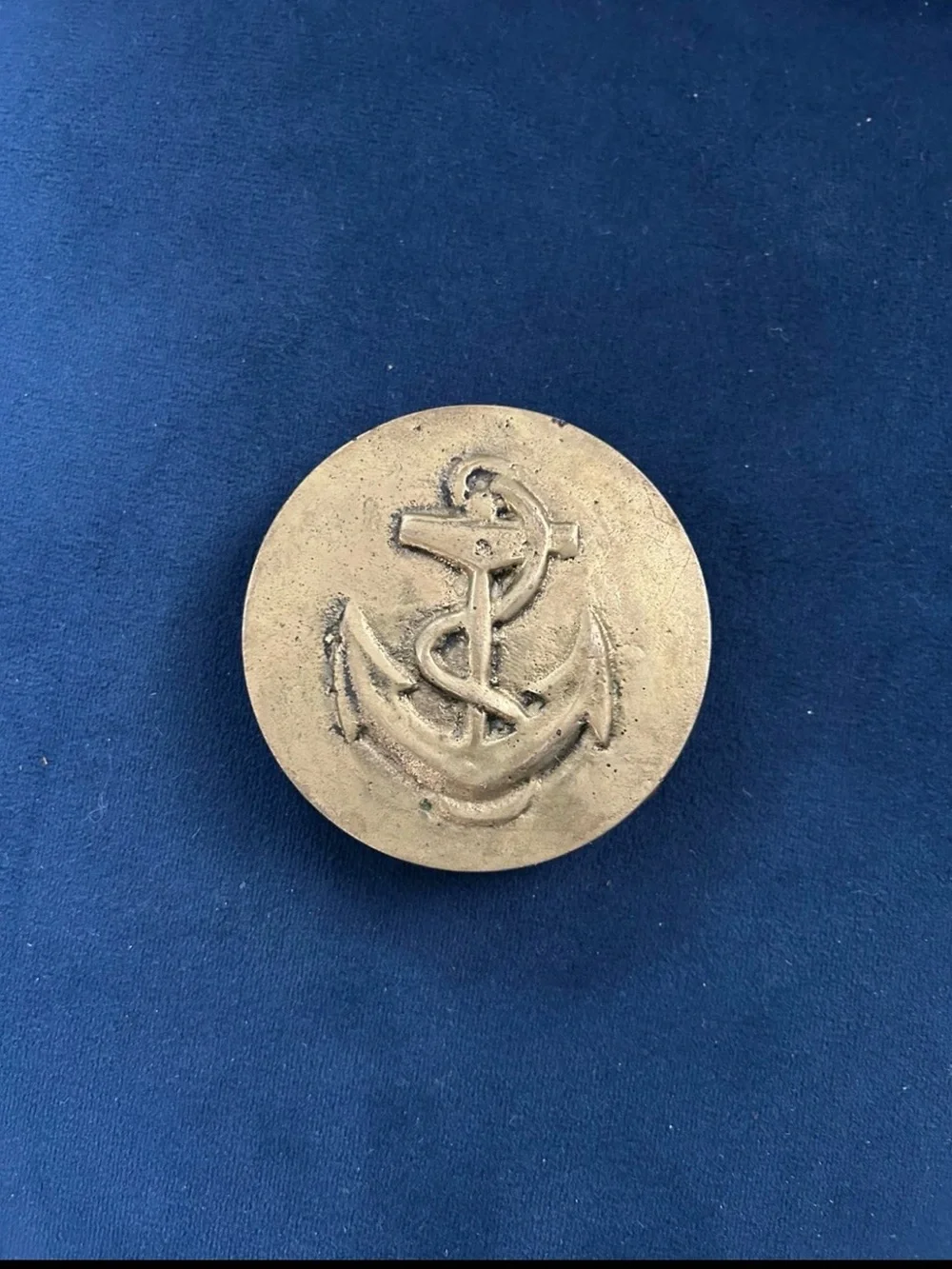Vintage Round Brass Nautical Embossed Anchor Belt Buckle Navy Military Sailing